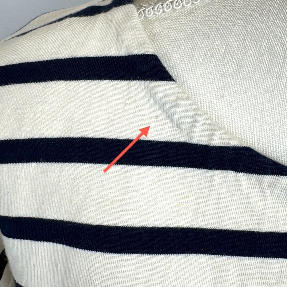 J. Crew Ruffle Sleeves Top Black Cream Stripes Short Sleeves Cotton Large French - Picture 10 of 10